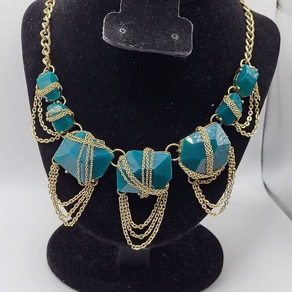 Vintage Pirate Drippy Teal Chain Necklace 22.5in - Picture 2 of 4